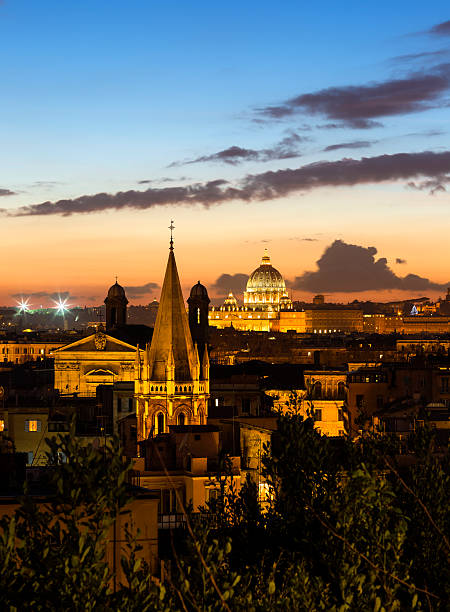 istock Cityscape with church cupolas at dusk, Rome Italy 463581187