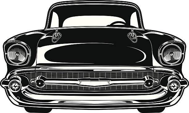 illustrazioni stock, clip art, cartoni animati e icone di tendenza di chevrolet bel air 1956 - hood car headlight bumper
