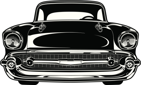 Illustration of the front view of a 1956 Chevy Bel Air. FIle is organized into layers and easy to change. Download includes: PDF, JPG, EPS formats.