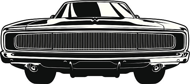 Muscle Car Front View Front view of a 1960s Dodge Charger. File is organized into layers for easy changes. Download includes: PDF, JPG, EPS formats. radiator grille stock illustrations