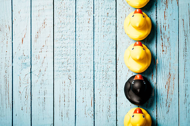 istock Rubber Ducks on Blue Vintage Wood Background - Grunge Old 463588285