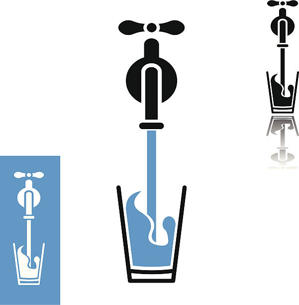 Water pour from tap to glass vector art illustration