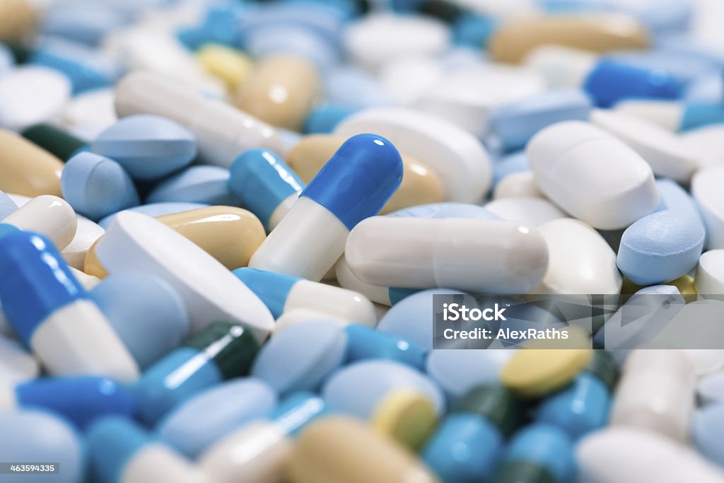Medicine pills Heap of medicine pills. Close up of colorful tablets and capsules Medicine Stock Photo