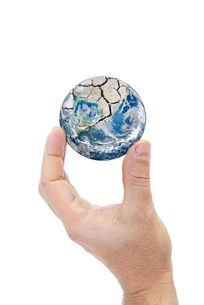 istock Hand holding planet earth isolated on white background. 463605535
