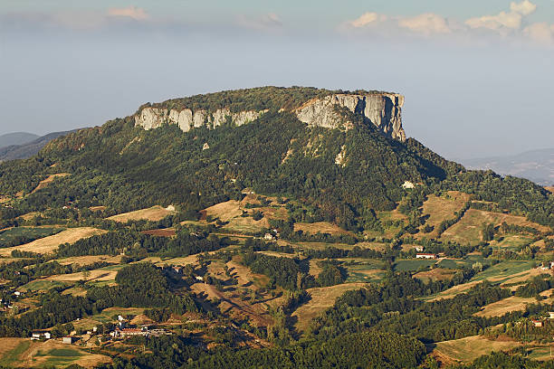 Bismantova, landscape with the crag stock photo