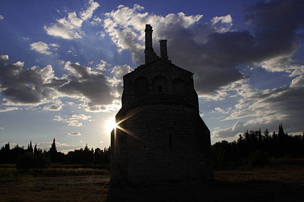 Medieval church among sunshine