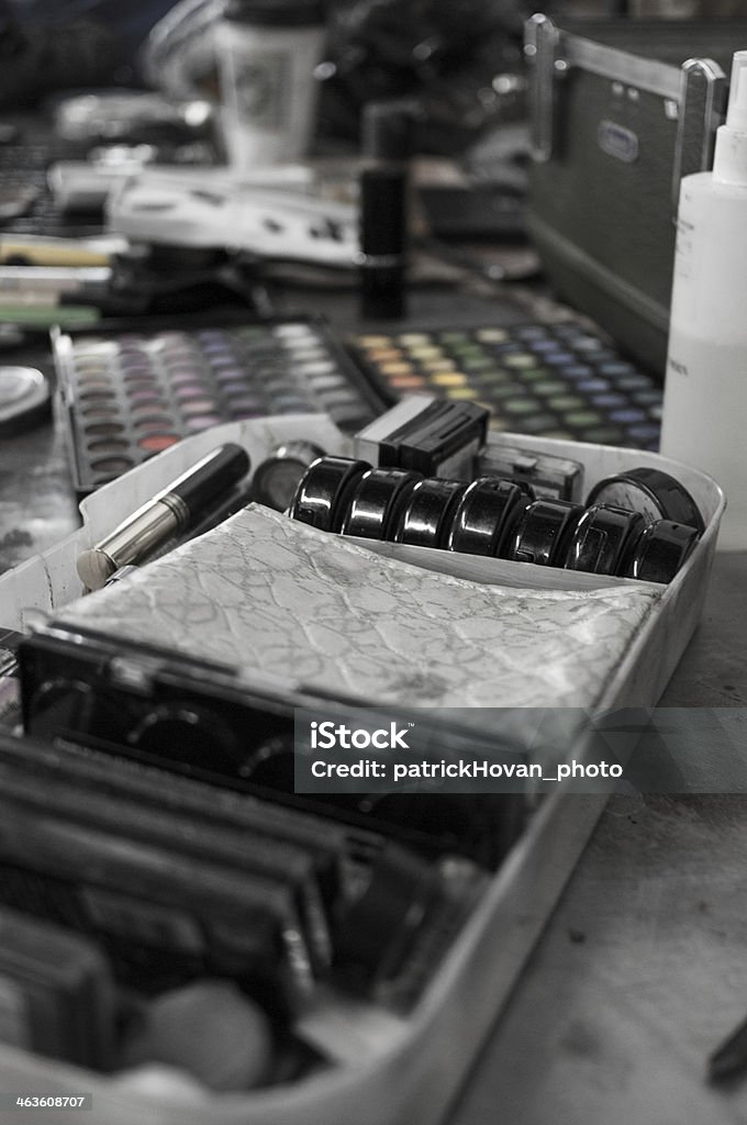 Make Up Essentials Make up tools and colors at a stylists table Art Stock Photo
