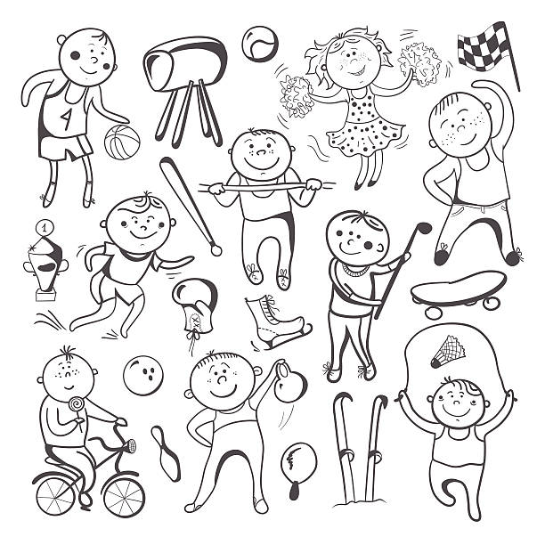 ilustrações, clipart, desenhos animados e ícones de preto branco desenho de esporte jogadores - group therapy therapy group of objects group of people