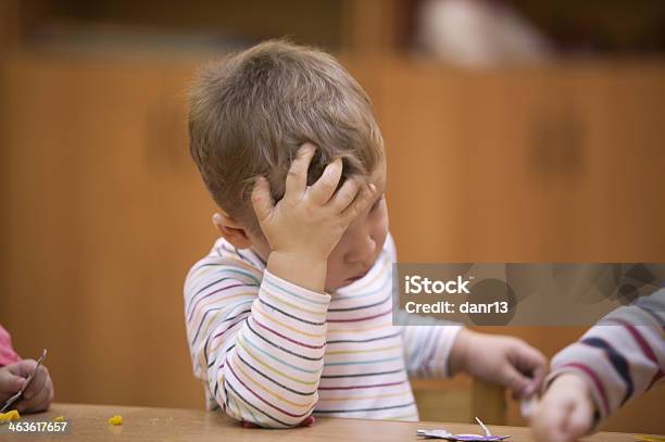 Cute Little Child In Kindergarten Class Stock Photo - Download Image Now - Animal Body Part, Animal Head, Boys