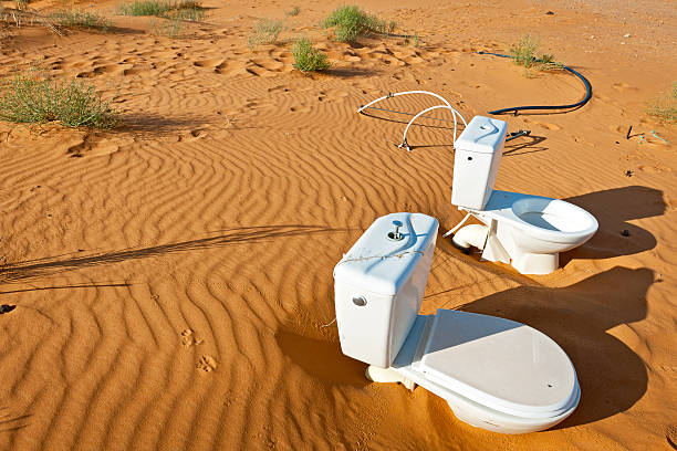 Toilets complex on the shores of salt lake Chott El Jerid Tunis