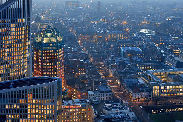 aerial view on The Hague's city centre aerial view on the city centre of The Hague with its characteristic ministries, office buildings and houses of parliament; The Hague, Netherlands binnenhof photos stock pictures, royalty-free photos & images