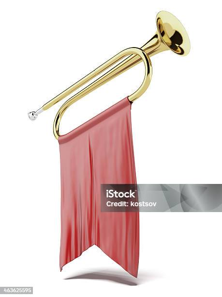 Trumpet With A Red Flag Stock Photo - Download Image Now - Brass, Brass Instrument, Cut Out