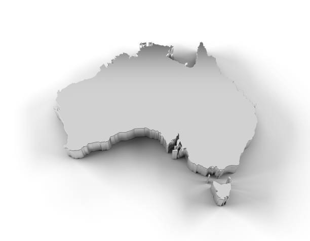 australie carte 3d argent avec un tracé de détourage - objects with clipping paths continent 3d render map photos et images de collection