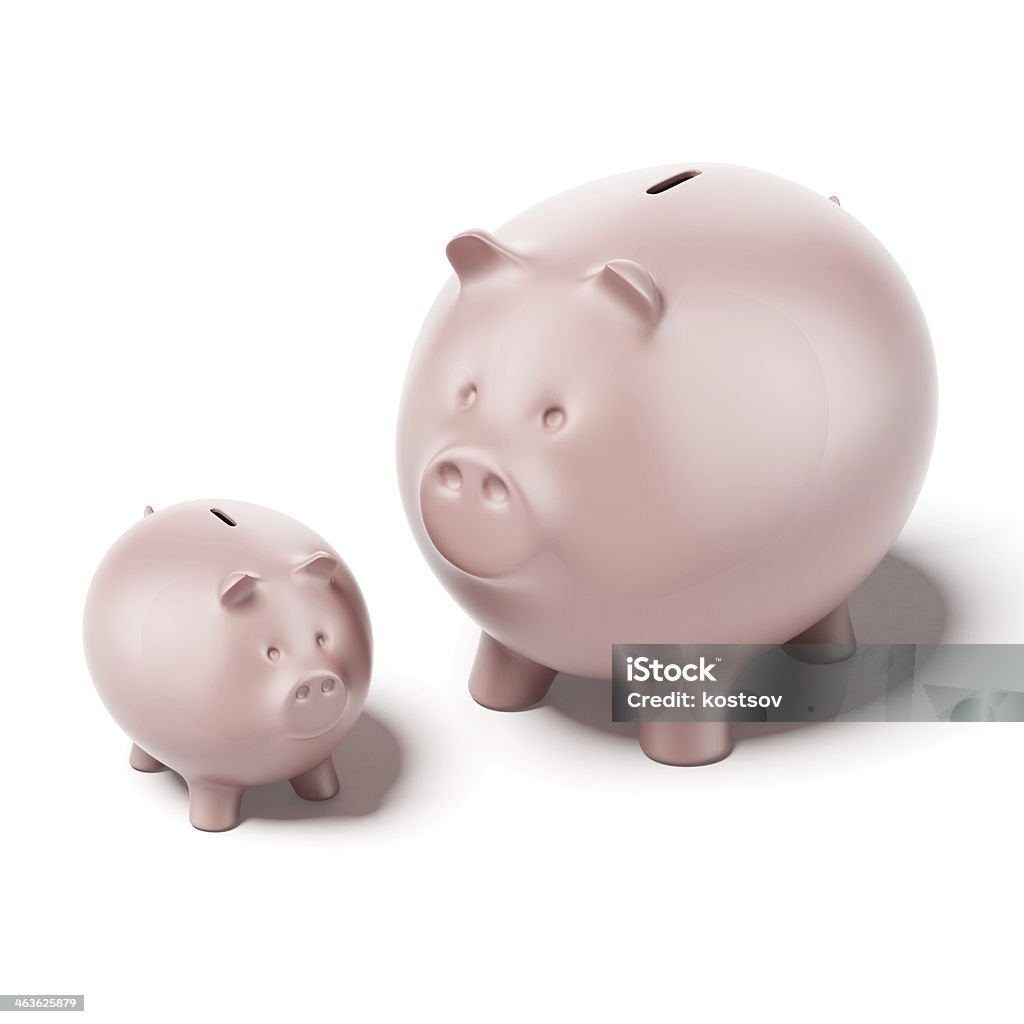 Small and big piggy banks Small and big piggy banks isolated on a white background. 3d render Banking Stock Photo