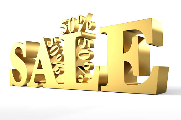 istock Gold word sale isolated on white background 463625929