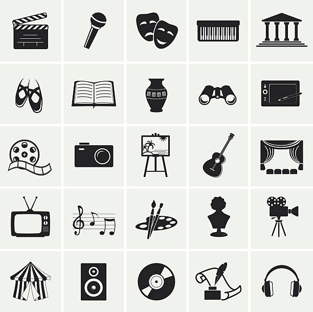 Collection of vector arts icons. Collection of 25 arts and creative icons. Vector illustration. tent photos stock illustrations