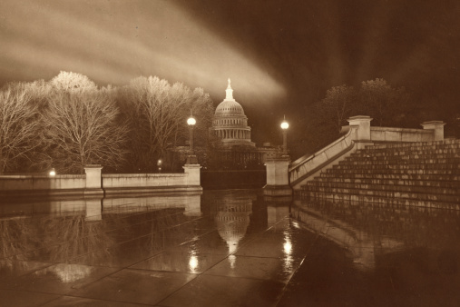 front of vintage postcard with drawing of the capitol