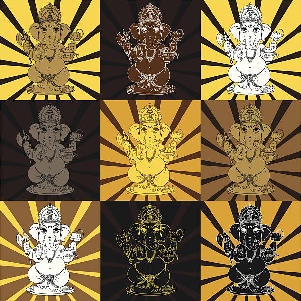 ilustraciones, imágenes clip art, dibujos animados e iconos de stock de ganesha - ganesha om symbol indian culture hinduism
