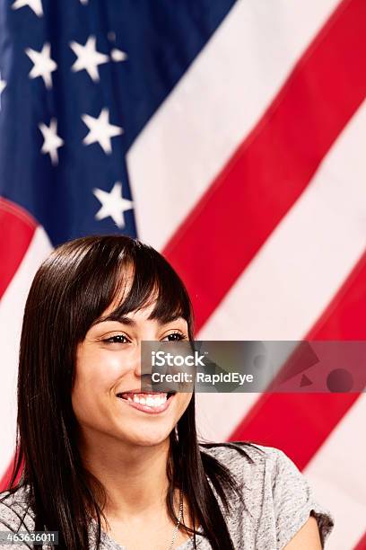 Proud Young American Girl Smiling By Stars Stripes Stock Photo - Download Image Now