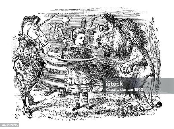 Alice Attraverso Il Vetro Che Guarda - Immagini vettoriali stock e altre immagini di Alice nel Paese delle Meraviglie - Alice nel Paese delle Meraviglie, John Tenniel, Unicorno