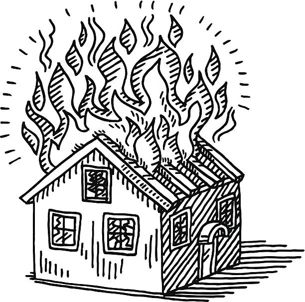 Vector illustration of Burning House Disaster Drawing