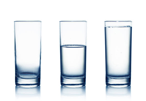 water glasses Empty,half and full water glasses . Isolated on white pessimism photos stock pictures, royalty-free photos & images