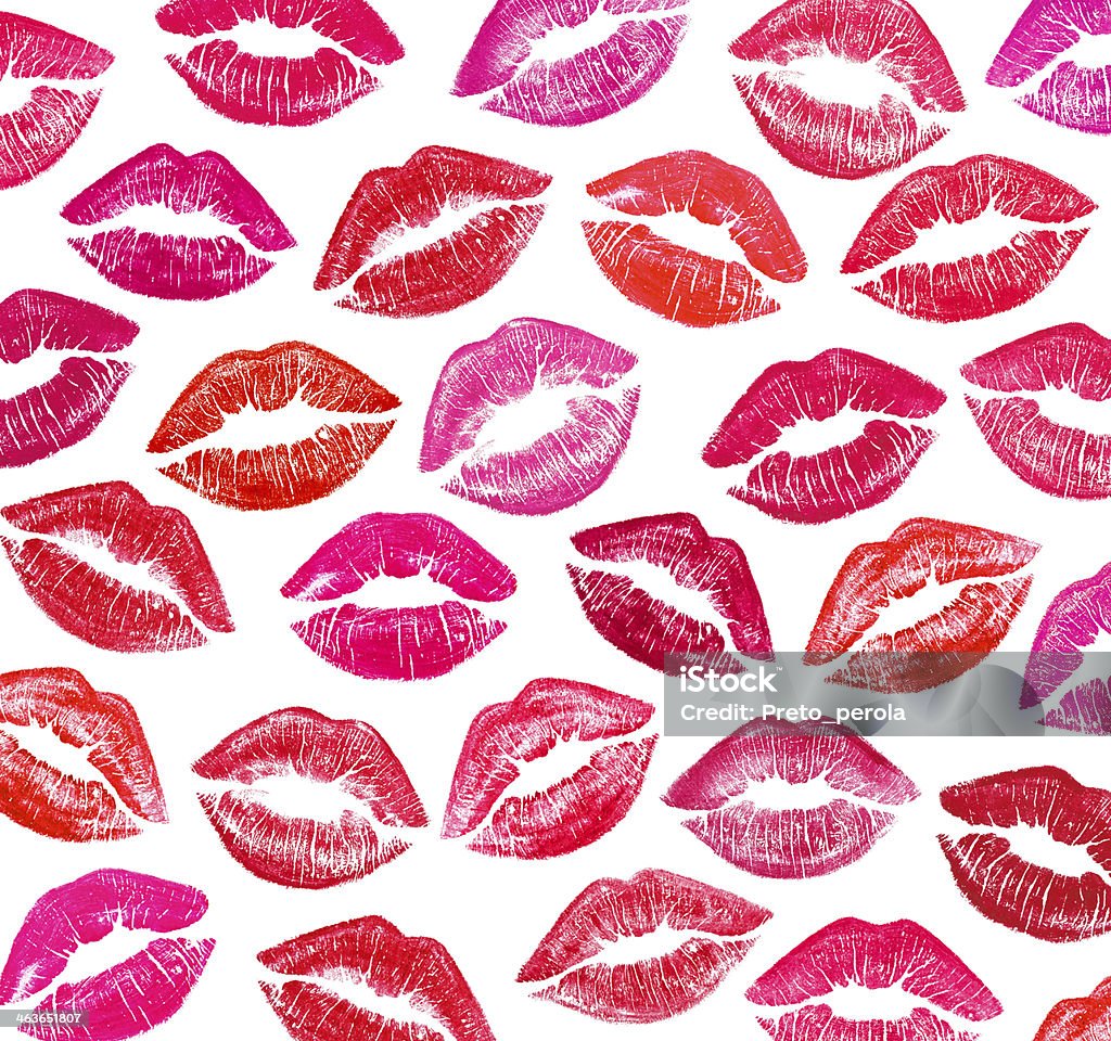 A picture of red and pink lips Set of beautiful red lips on white Lipstick Kiss Stock Photo