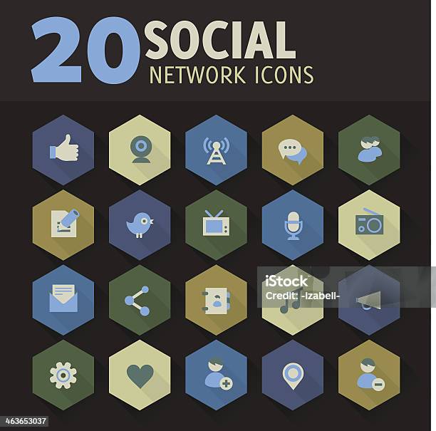 Hexagon Social Network Icon Set Stock Illustration - Download Image Now - Computer-Aided Manufacturing, Admiration, Bandwidth