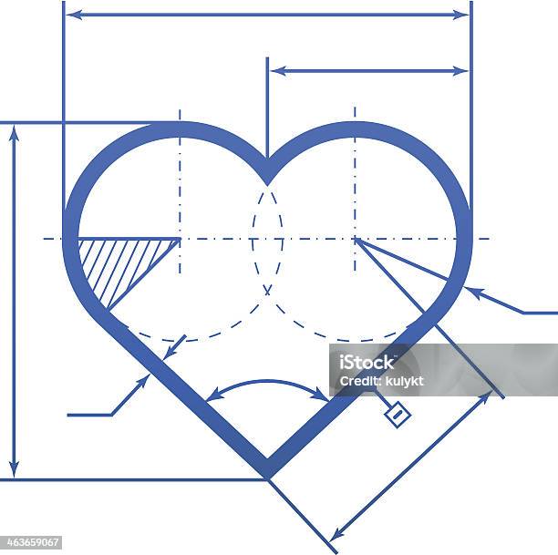 Herzsymbol Mit Dimension Linien Stock Vektor Art und mehr Bilder von Technische Zeichnung - Technische Zeichnung, Analysieren, Anfang