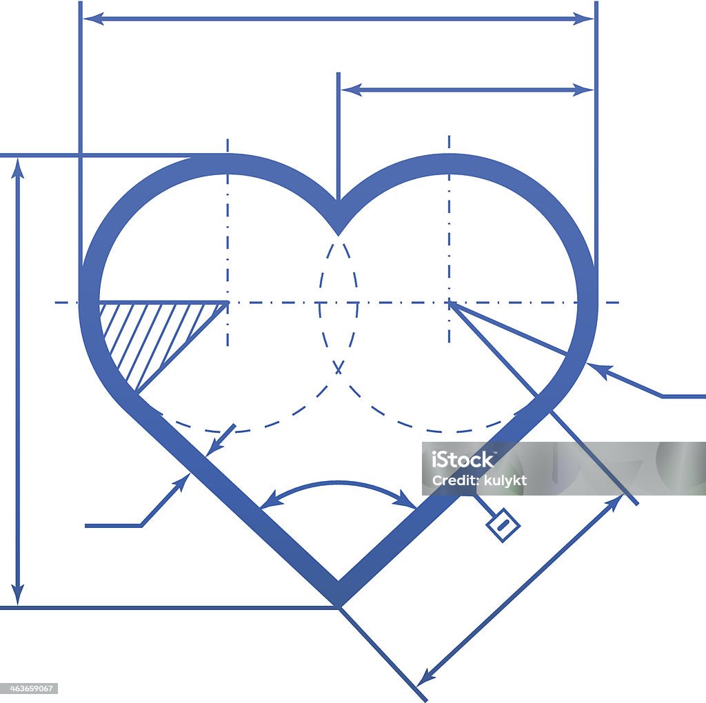 Simbolo del cuore con linee di quota - arte vettoriale royalty-free di Cianografia