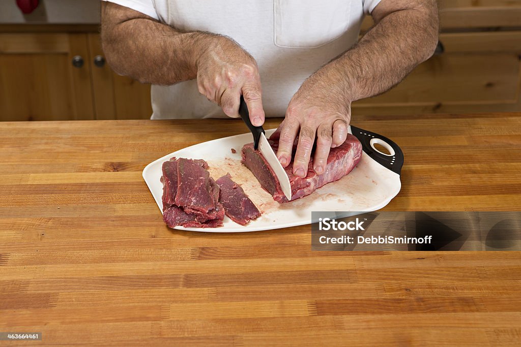 Schlitz-Rindfleisch In der Küche - Lizenzfrei Ansicht aus erhöhter Perspektive Stock-Foto