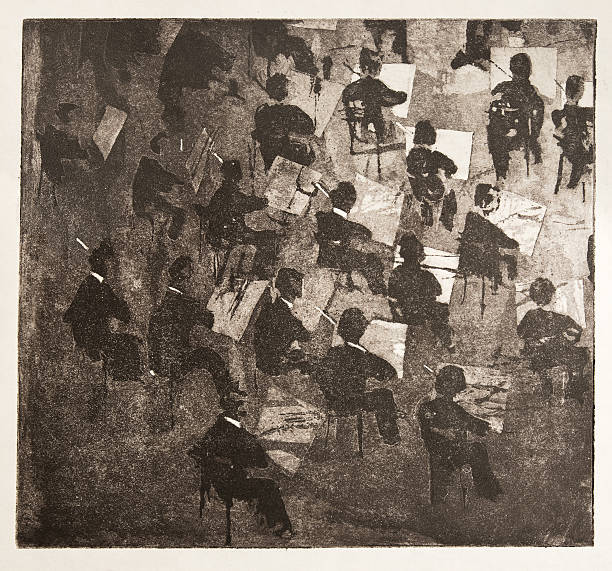 A vintage illustration of an orchestra Aquatint graphic aquatint stock pictures, royalty-free photos & images