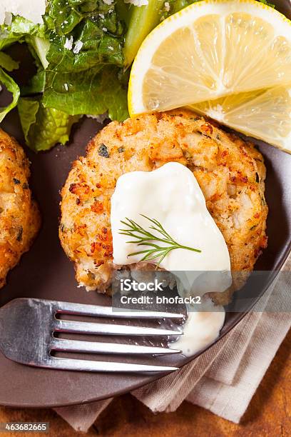 Organic Homemade Crab Cakes Stock Photo - Download Image Now - Appetizer, Breaded, Bumpy