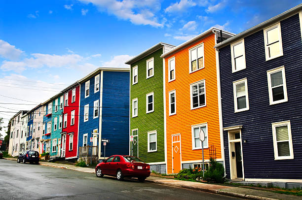 Colorful houses in St. John's Street with colorful houses in St. John's, Newfoundland, Canada newfoundland island photos stock pictures, royalty-free photos & images