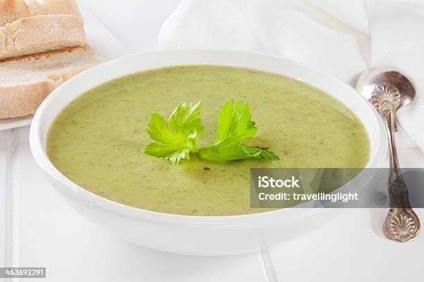 Celery Soup Stock Photo - Download Image Now - Backgrounds, Bowl, Bread