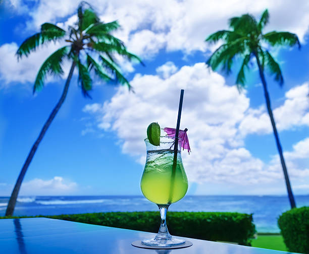 istock Cocktail on a table by the ocean 463693953