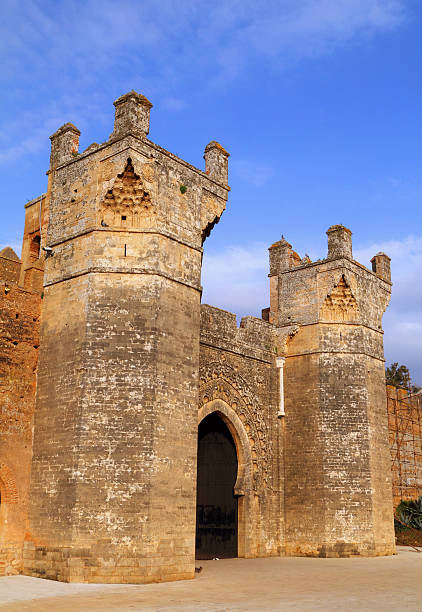 Morocco, Rabat, Entrance gateway and stone rampart wall surrounding the ruins of Chellah. UNESCO World Heritage site.