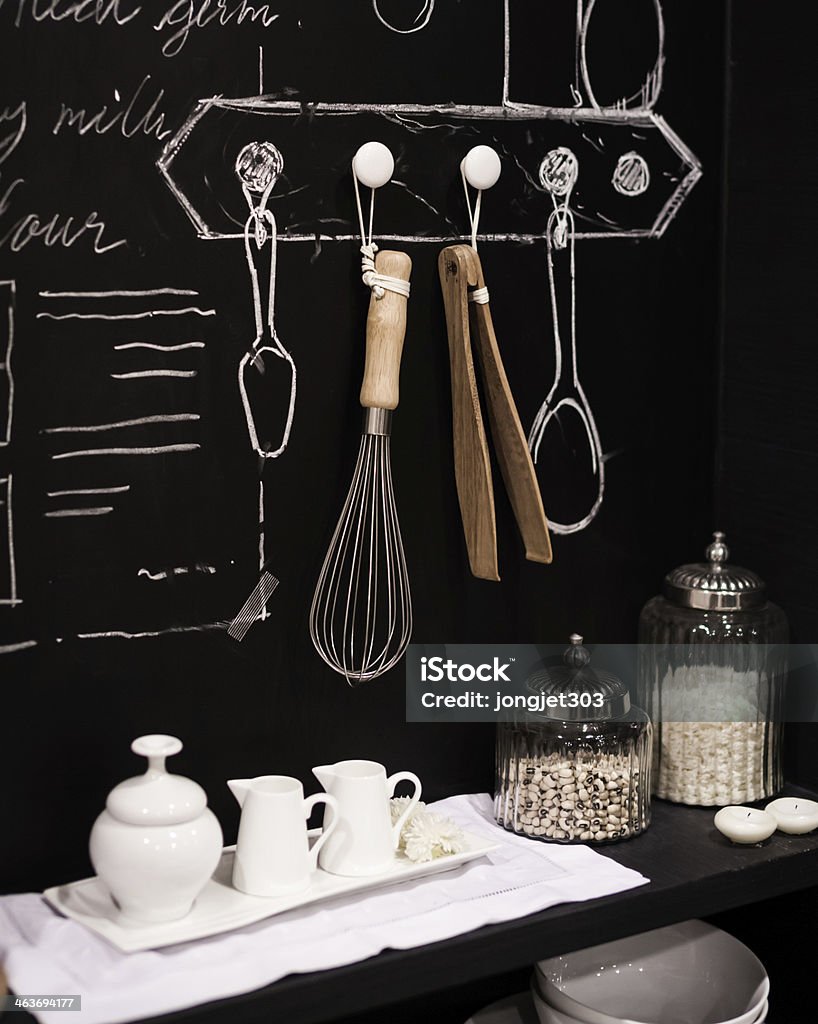 Kitchen cooking utensil on steel rack Cooking Stock Photo