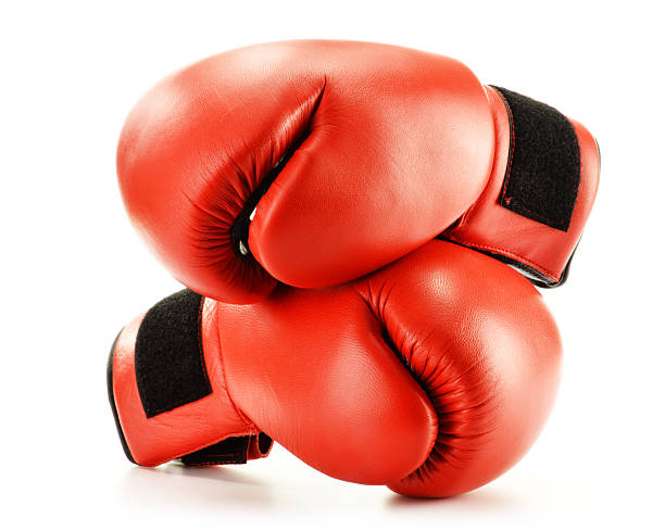 istock Pair of red leather boxing gloves isolated on white 463698001