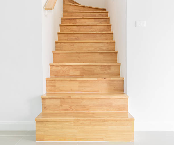 wooden staircase stock photo