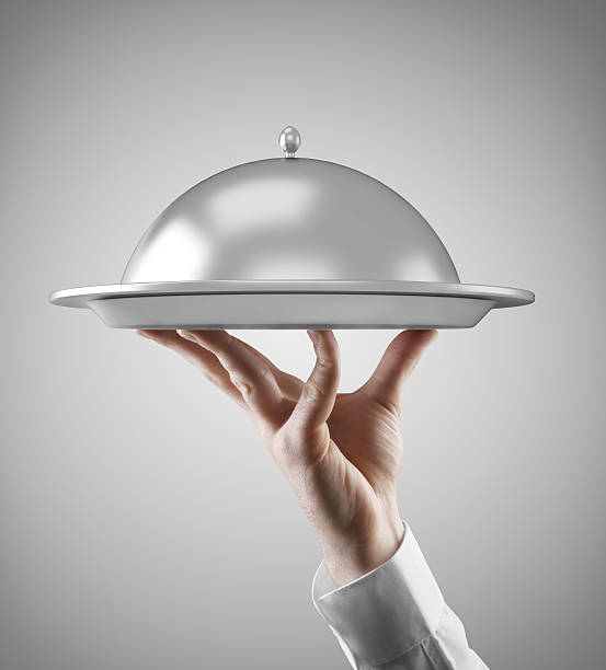 istock Hand holding dish isolated on gray background 463728803
