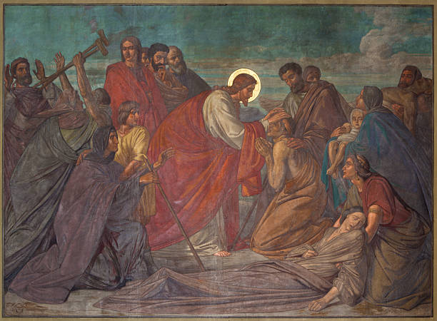 ilustrações, clipart, desenhos animados e ícones de antuérpia-fresco de cura a jesus em joriskerk - flamengo
