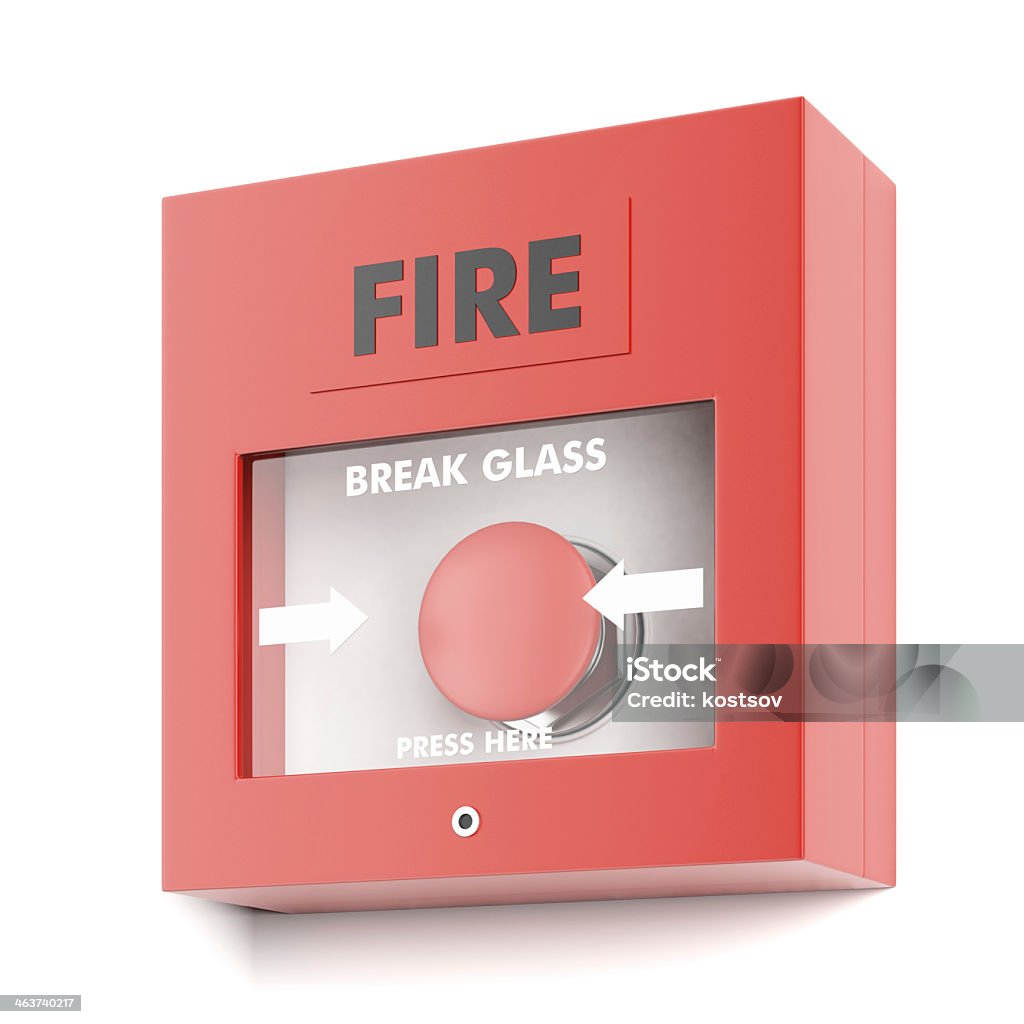 Photo of a fire alarm activation button Fire alarm  isolated on a white background. 3d render Box - Container Stock Photo