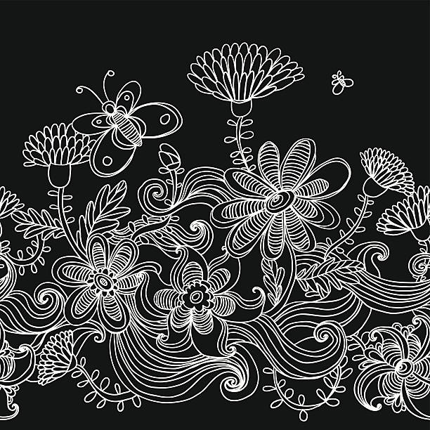 ilustrações, clipart, desenhos animados e ícones de sem costura fundo floral, monocromático " - flower backdrop nature leaf