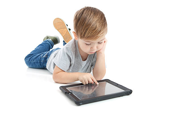 Preschool Boy with Digital Tablet on White Background