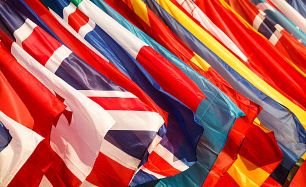 Closeup of a variety of national flags stock photo