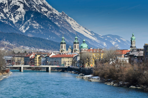 The city of Innsbruck next to the mountains