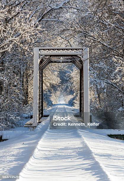 Snowy Train Trestle Stock Photo - Download Image Now - Railroad Track, Snow, Snowing