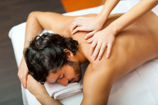 Man relaxing in a wellness center