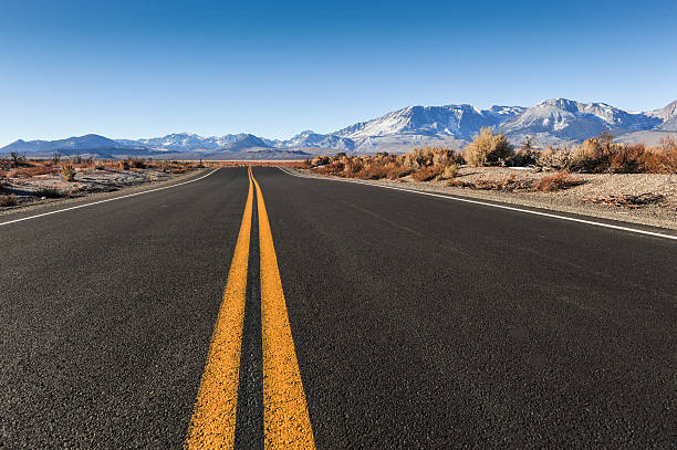 istock Double yellow lines in middle of road 463794643